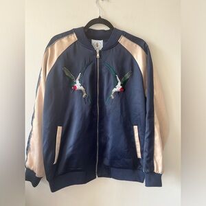 Toka Uomo Embroidered Bird Bomber Satin Jacket